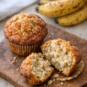 Bakery-style banana muffins with tall domed tops