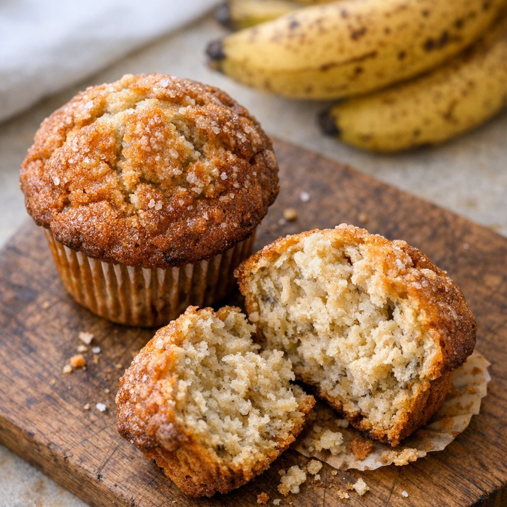 Bakery-style banana muffins with tall domed tops